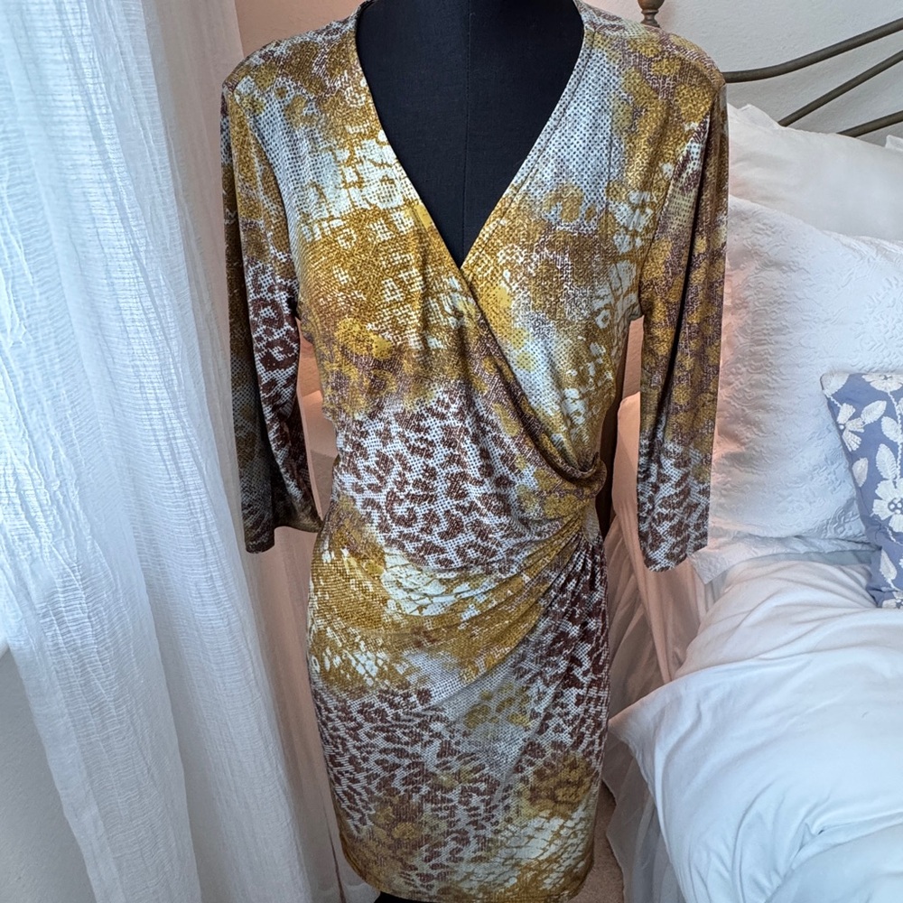 Mlle Gabrielle Brown and Gold Patterned Dress